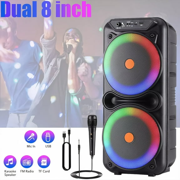 3000W Portable Party Speaker w/ Dual 6.5" Subs, RGB Lights, Wireless 5.0, TWS, FM Radio, Mic, Rechargeable Battery for Karaoke & Outdoor