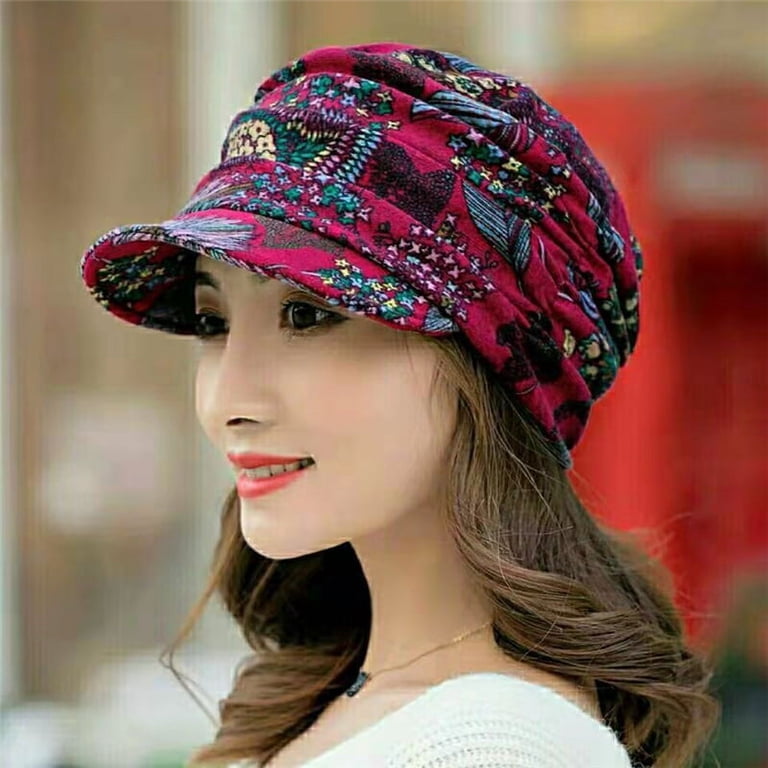Rose Short Brim Cap opvise Short Brim Warm Foldable Earflap Women Cap Ethnic  main image 3