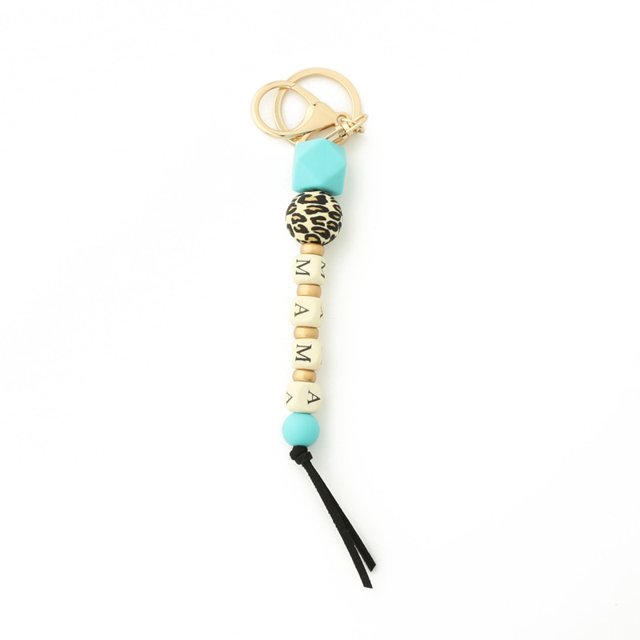New Mother's Day Gift Designer Leopard Print Silicone Wood Bead Mama Keychain Monogram Key chain For Mom Keychain15 cm Gao Jinjia LED