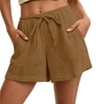 thumbnail image 3 of Afdoent Shorts For Women Casual Summer Solid Color Double Layer Shorts With Pocket Loose Fit Elastic Waist Breathable Lightweight Beach Vacation Shorts, 3 of 8