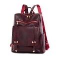 thumbnail image 2 of Ediodpoh Ladies Fashion Solid Color Leather Large Capacity Double Zipper Casual Backpack Wine, 2 of 6