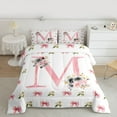 thumbnail image 2 of Homewish Bow Bowtie Ribbon Bedding Comforter Set,Colorful Flower Floral Twin Comforter Sets,First Letter M Bedding Set For Girls,Super Cozy Room Decor Reversible,2pcs, 2 of 8