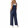 thumbnail image 4 of Women's Bib Overalls Loose Fit Wide Leg Jumpsuits Casual Rompers with Pockets Navy 2XL, 4 of 6