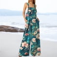 thumbnail image 2 of 2023 Winter Casual Jumpsuits for Women Floral Printed Wide Leg Outfits Pants with Multi-Pockets Strapy Pleated Loose-Fit Rompers Overalls, 2 of 7