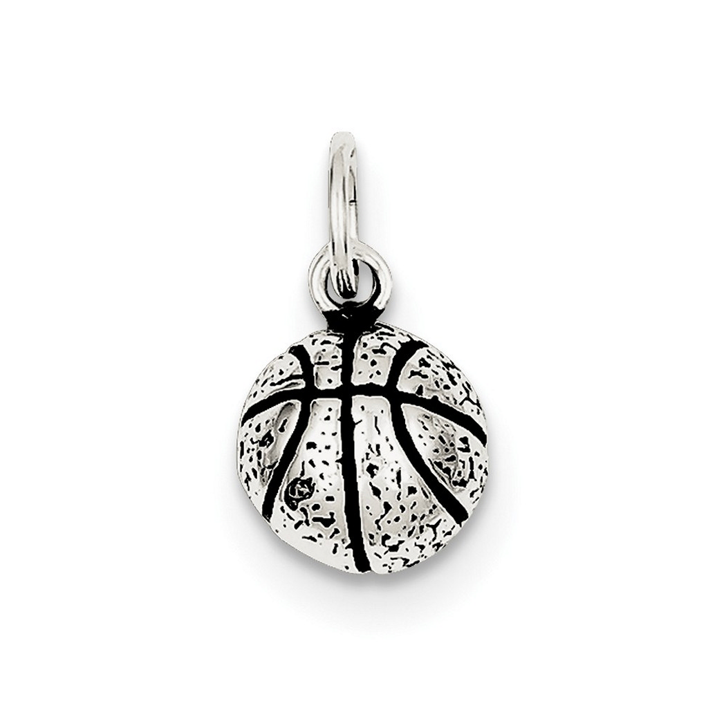 JewelryWeb Sterling Silver Antiqued Basketball Charm 1.3 Grams