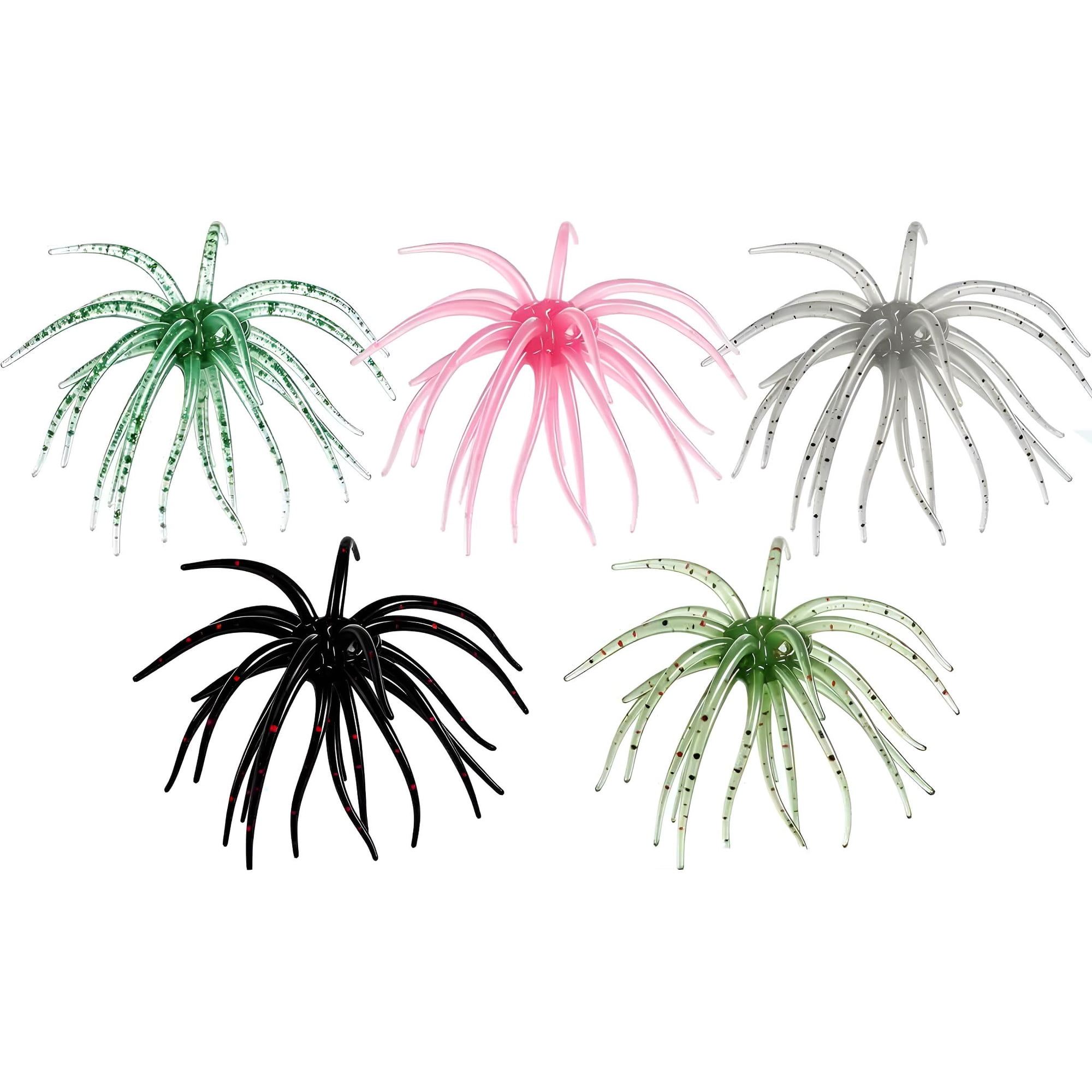 BESTSKY Floating Sea Urchin Lure 3.54 Tentacle Creature Lure TPR Swimbait with Reflective Stars Dice Bait for Bass Fishing Drop Shot Wacky Rig/Neko Rig and Finesse Slow Sinking (5Pcs)