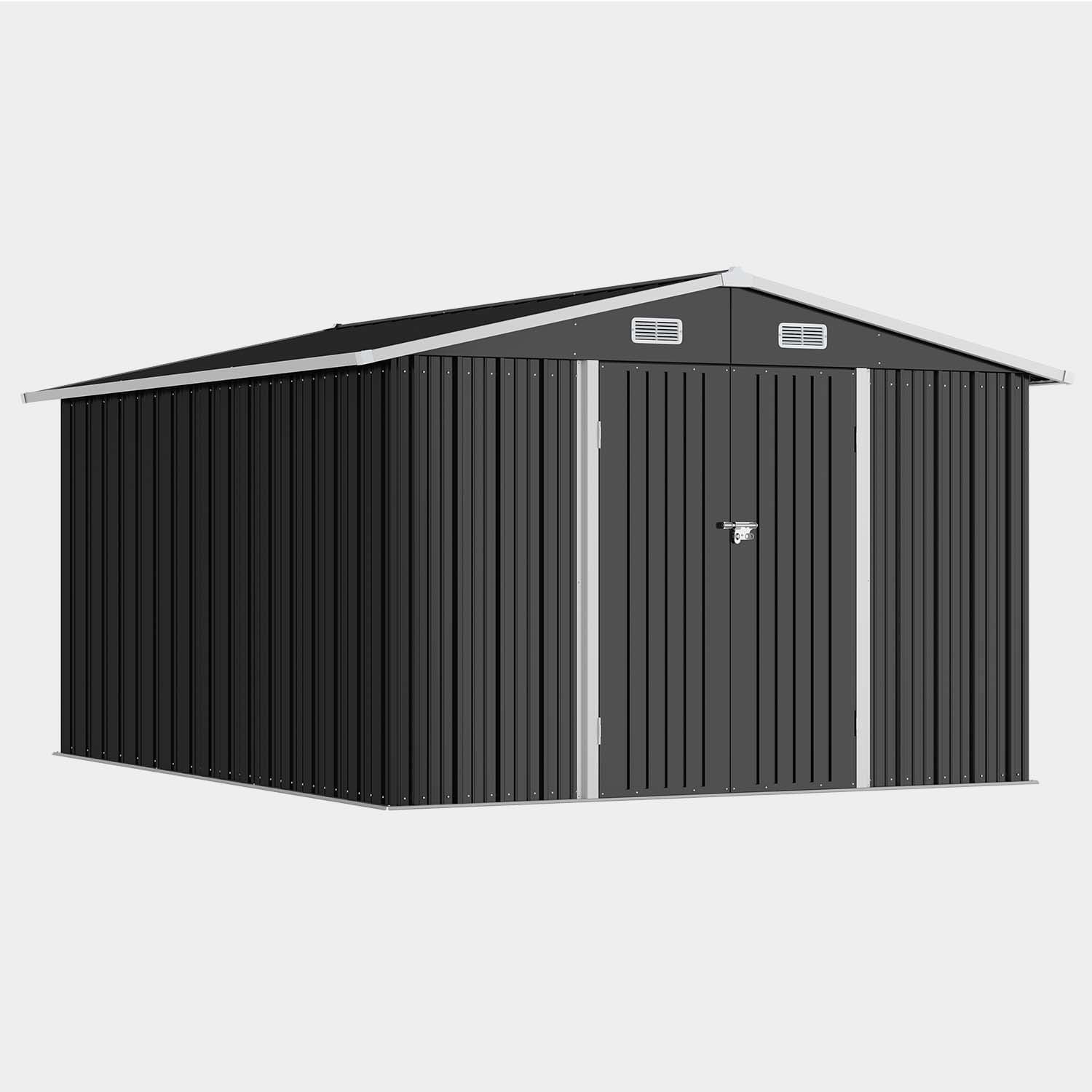 BaPiPro 10x12 ft Outdoor Metal Storage Shed, Heavy Duty Garden Tool Shed with Lockable Doors for Patio, Backyard, Black