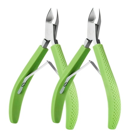 Professional Stainless Steel Cuticle Nippers - Sharp Curved Blade, Non-Slip Silicone Handle for Manicure & Pedicure 2 Pieces