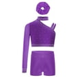 thumbnail image 2 of Sholeno Girls Athletic Workout Suit Gymnastics Crop Top with Shorts Hairband Dance Tumbling Outfit Purple 6, 2 of 4