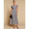thumbnail image 4 of Black And White Striped Off Shoulder Cinched Waist Maxi Dress For Women, 4 of 6