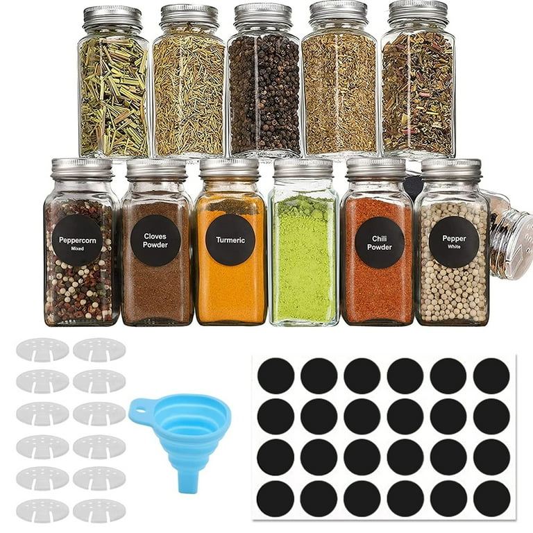 12pcs/set Seasoning Jars Square Glass Spice Bottle With Bamboo Lid