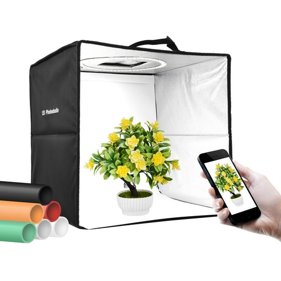 Box 40cm/ 16inch Foldable LED Light Tent Portable Tabletop Photo Studio Light Box 128pcs LED Beads Bi-Color Temperature Adjustable Brightness With 6pcs Color