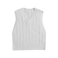 thumbnail image 4 of Hogleaql Sweater Vest Women - Women's V Neck Cotton Vest， Crop Casual Sleeveless V-Neck Knitted Sweaters Dressy Loose Pullover Comfortable Warm Fall Fit Business Knitwear White 3XL, 4 of 4