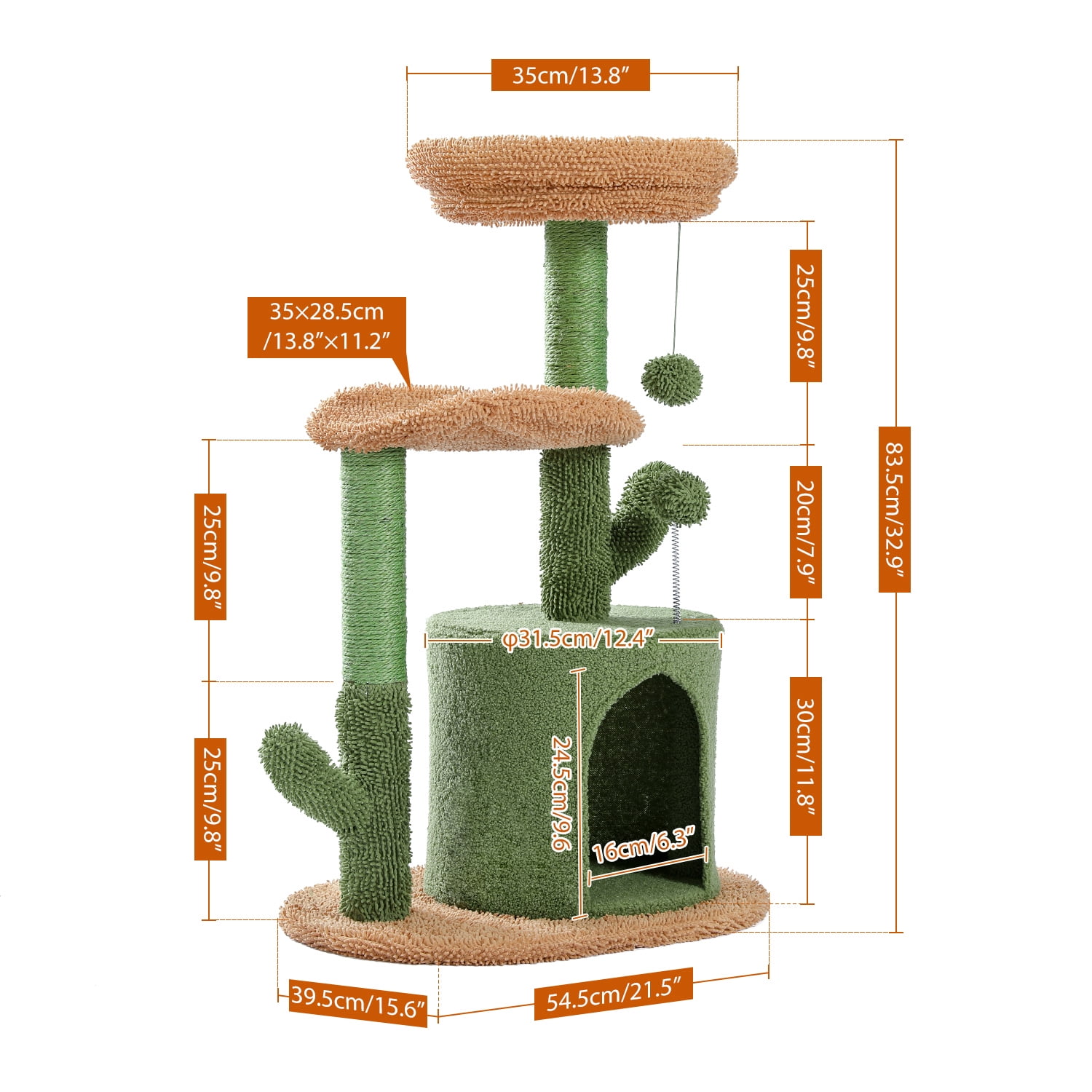Canddidliike Cactus Cat Tree Bed Plush Perches with Fluffy Balls and Scratching Post Canddidliike Cactus Cat Tree Bed Plush Perches with Fluffy Balls and Scratching Post