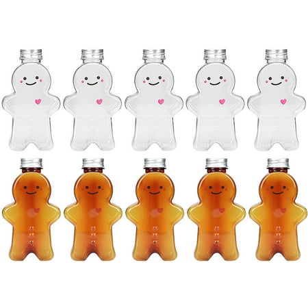 

HOMEMAXS 10Pcs Gingerbread Man Water Bottles Clear Design Beverage Bottles Christmas Themed Candy Jars