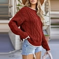 thumbnail image 4 of WTOBBY Women's Loose Winter Knitted Fashion Casual Pullover Sweater, Cozy Long Sleeve Top for Fall and Winter, Comfortable and Stylish Everyday Outfit,Red XL, 4 of 6