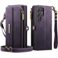 thumbnail image 1 of funda Billetera para Samsung Galaxy S24 Ultra con Ranuras [Bolsillo con Cremallera con Ranura para Efectivo de 9 Tarjetas] Cierre magnético, Correa Desmontable, Pata de Cabra,Bloqueo RFID y TPU, 1 of 9