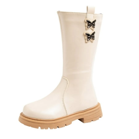 

Big Girls Dress Shoes Fashion Autumn And Winter Children Boots Girls Medium Boots Thick Soled Waterproof Platform Non Slip Solid Color Side Zipper Bowknot Solid Color Plush Little Girl Furry Boots
