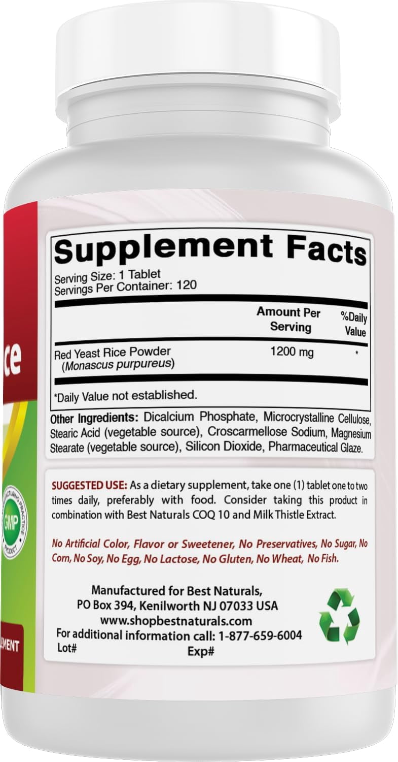(2 pack) Best Naturals Red Yeast Rice 1200 mg 120 Tablets
