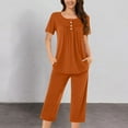 thumbnail image 2 of Yuyuzo Ensembles de Pyjamas pour Femmes Manches Courtes Col Rond Tunique Plissée Pantalons Capri avec Poches Ensembles de Vêtements de Détente, 2 of 5