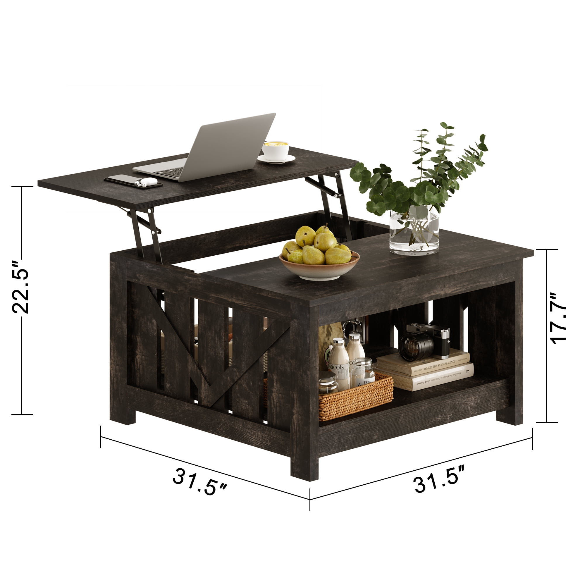 GUNAITO Lift Top Coffee Table with Storage Cabinet and 2 Compartments for Living Room, Black , 31.5''Hx31.5''W in