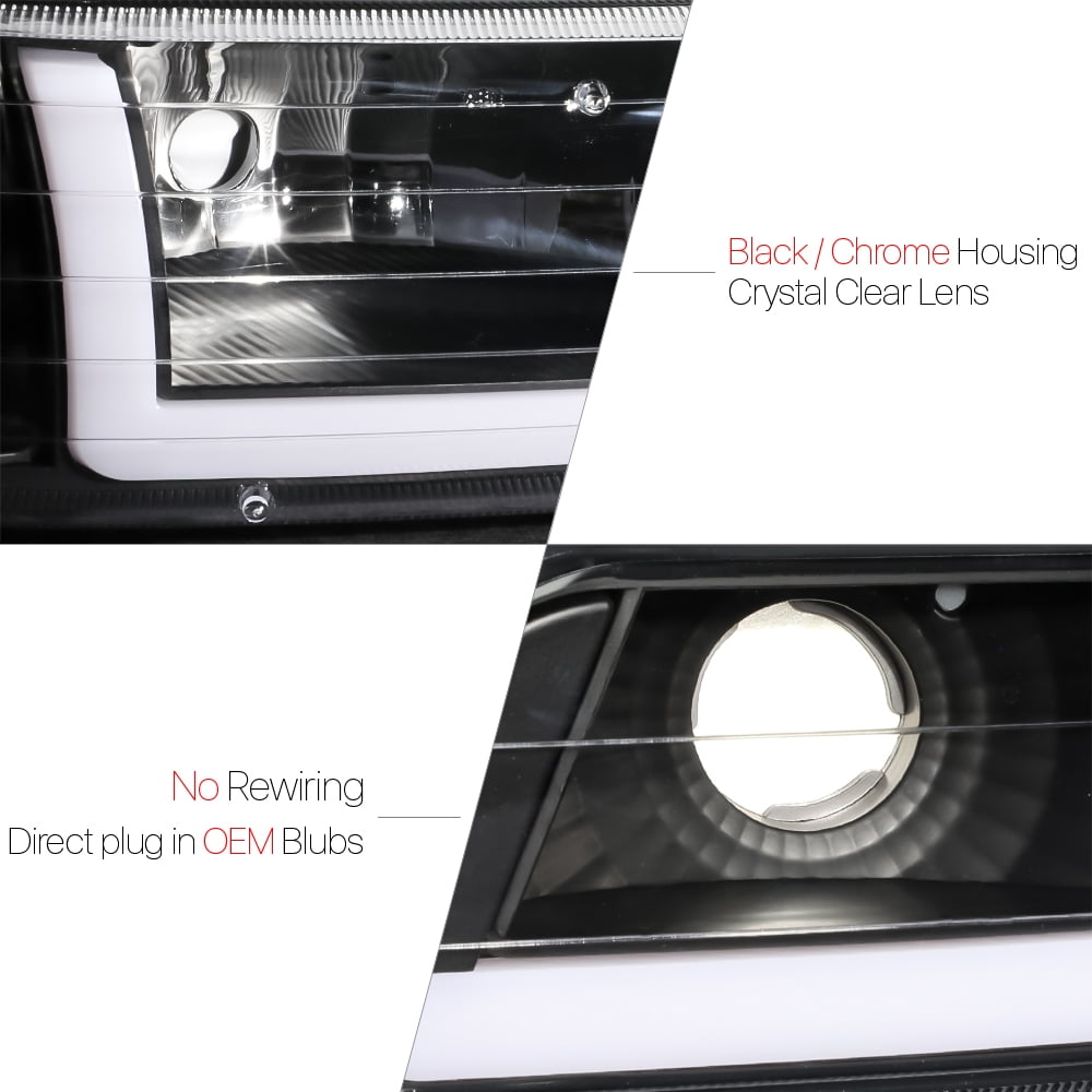 DNA Motoring For 99-02 Chevy Silverado 1500 2500 HD LED DRL Headlight Bumper Lamps All Black Pair