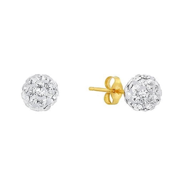 Tilo Jewelry 14k Yellow Gold Round Crystal Ball Stud Earrings with 14k Gold Pushbacks - 6mm for Women & Unisex