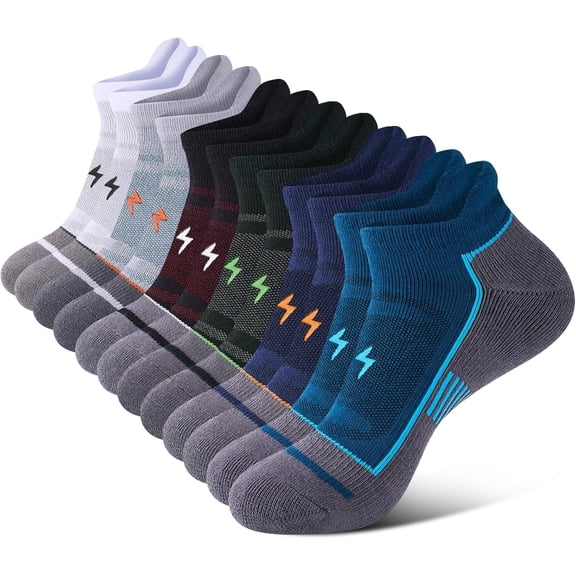 Mens Ankle Running Socks, Athletic Cushioned Low Cut Moisture Wicking Cotton Short Sports Socks, 6 Pairs