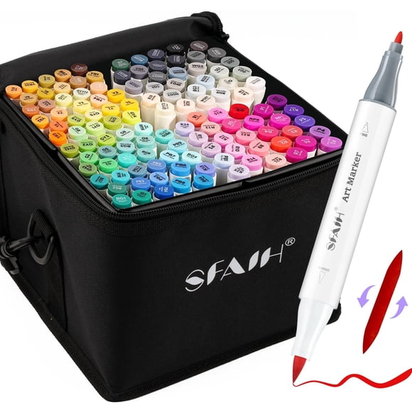 Brocha para alcohol Art Markers SFAIH y fina, 121 colores, con funda