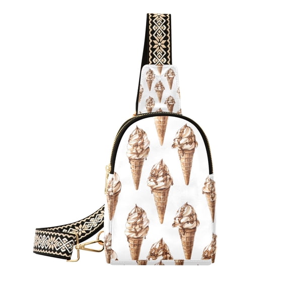 FORMRS Womens Crossbody Sling Bag Travel Daypack Shoulder Chest Backpack, Brown Ice Cream Pattern