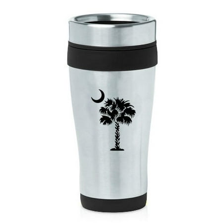 

16oz Insulated Stainless Steel Travel Mug Palmetto Tree South Carolina Palm Moon (Black)