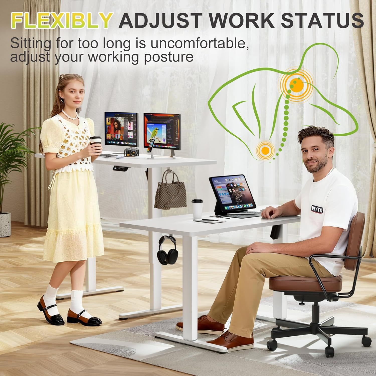 JessieMal Electric Standing Desk, 45 x 24 Inches Sit Stand up Desk, Sit Stand Height Adjustable Home Office Desk with 4 Height Position Memory - with Splice Board (White, 45)