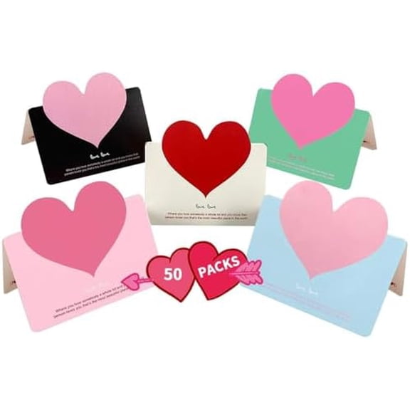 50 PCS Valentines Day Cards, Heart Cards Bulk for Anniversary Wedding Birthday, Kids Classroom Exchange