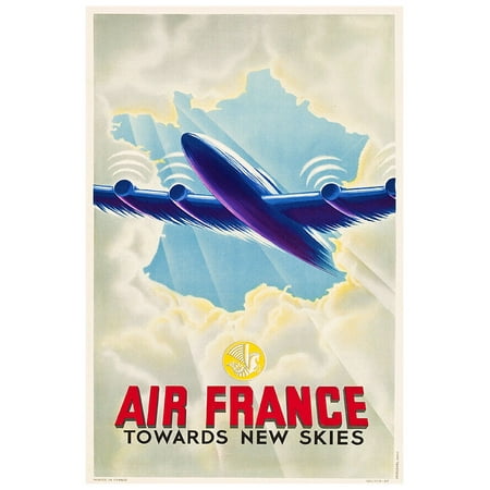 Air France - Towards New Skies - Vintage Airline Travel Poster (8x12Inches-US/CANOnly)