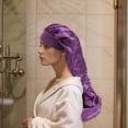 thumbnail image 3 of Unique Bargains 1 Pc Durable Bow Shower Cap for Bathroom Dark Purple Satin Fabric Stretch Fabric, 3 of 6