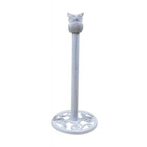 Handcrafted Model Ships K-9233-w-T 16 x 7 x 7 in. Whitewashed Cast Iron Sitting Owl Bathroom Extra Toilet Paper Stand