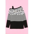 thumbnail image 1 of ABPHQTO Blusa de mujer de manga larga con cuello oblicuo a rayas de leopardo negro, 1 of 5