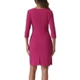 thumbnail image 3 of Vestido envolvente Inspire Chic para mujer, con mangas 3/4, escote en V, elegante y casual, vestido midi para invitadas de boda, talla XS, color rosa intenso, 3 of 5