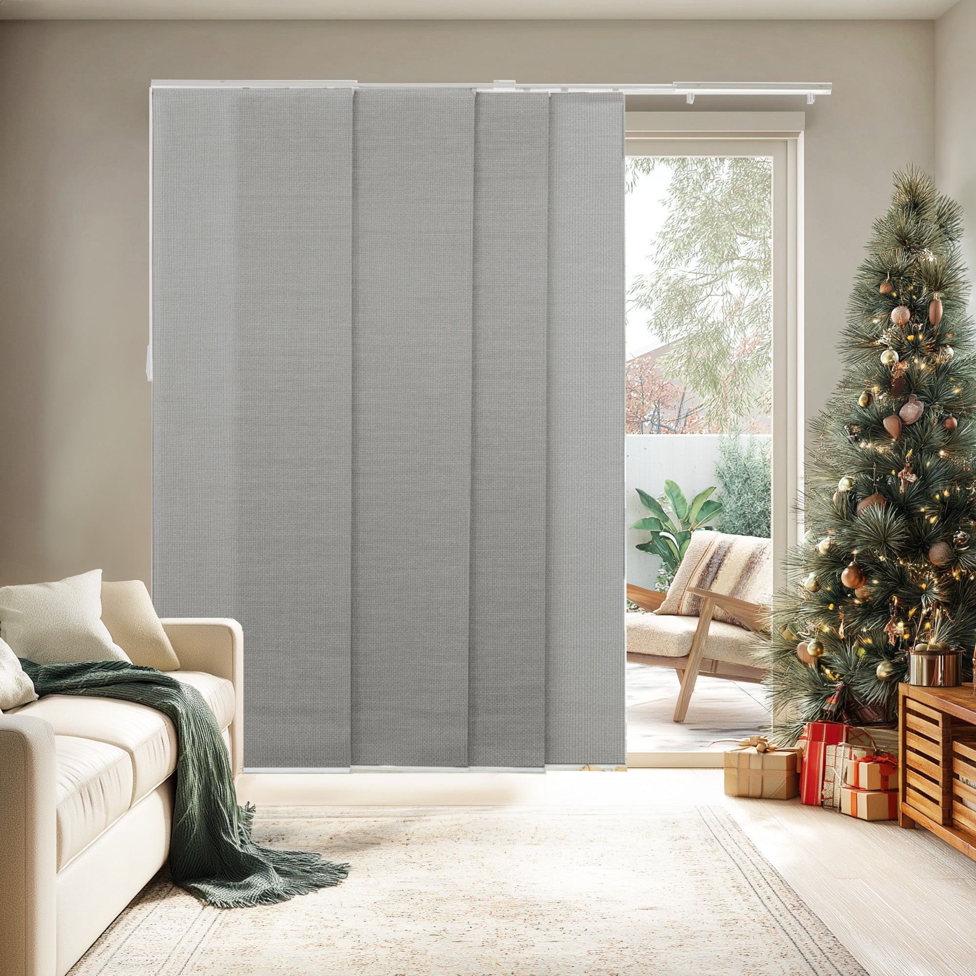 Chicology Adjustable Sliding Panel Blinds. Woven Truffle, 46