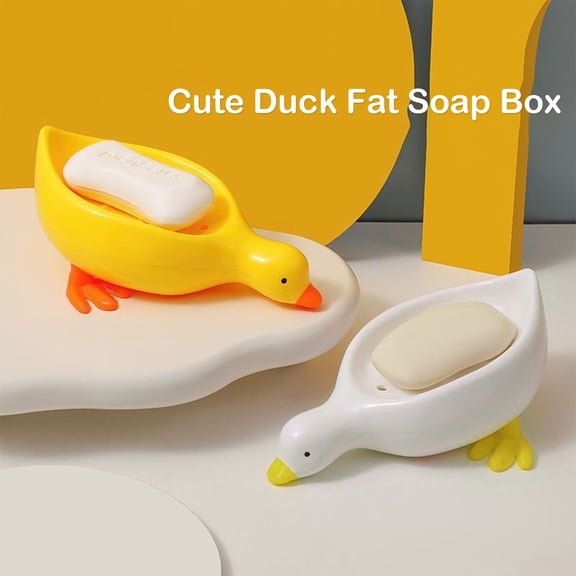 Cute Duck Self-Draining Soap Box for Bathroom Sink & Shower, Bar Soap Dish Holder, Yellow/White, 7.9 x 3.2 Inch, 1-Pack