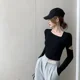 thumbnail image 3 of Tops Mujer Camiseta de manga larga ajustada de algodón hueco para mujer Camiseta lisa Gótica de una pieza Ropa coreana Liquidación Estilo elegante, 3 of 4