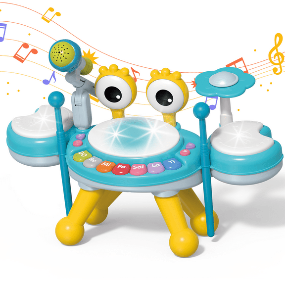 Liegorji Crab Drum  Instruments Set, Kids Musical Microphone Toys, Birthday Gifts for 1-3 3-5 5-8 Year Old