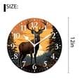 thumbnail image 2 of 12 Inch Wall Clock Battery Operated Silent Clock Decorative for Office, Kitchen, Outdoor, Living Room，Antlers Black Deer on Sky Background West Coast Art, 2 of 4