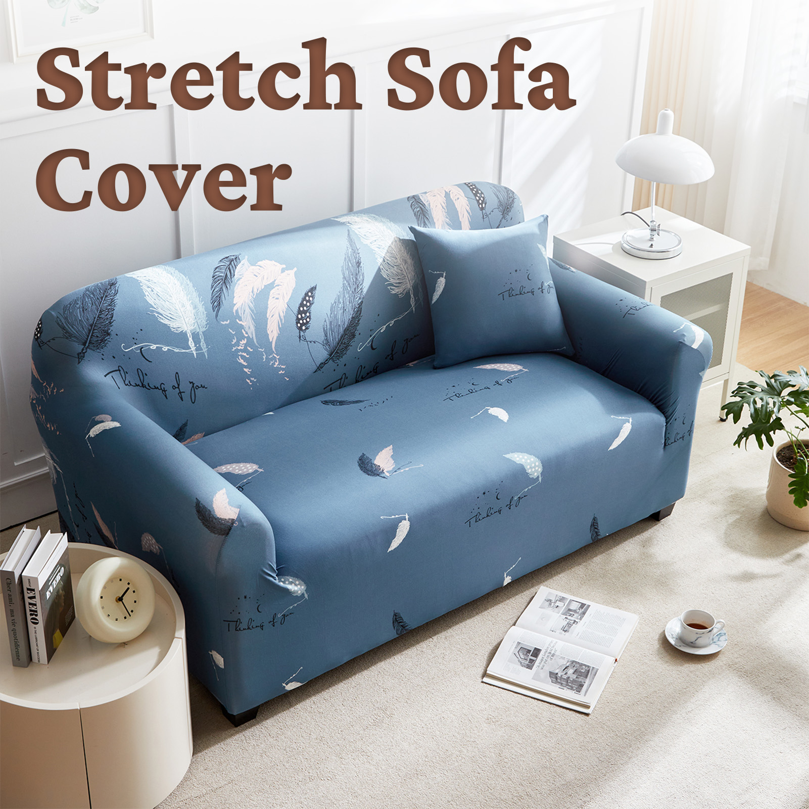 HonorHut Printed Sofa Cover Full Wrap Stretch Couch Covers Polyester Loveseat Non-Slip Slipcovers Washable Sofa Throw for Pet Hair Spill Resistance Sofa Clothes Cover Grayish Blue