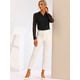 thumbnail image 4 of Blusa con cuello en V para mujer, cuello de solapa, panel de malla, manga farol, elegante camisa de trabajo de oficina Negro S, 4 of 6