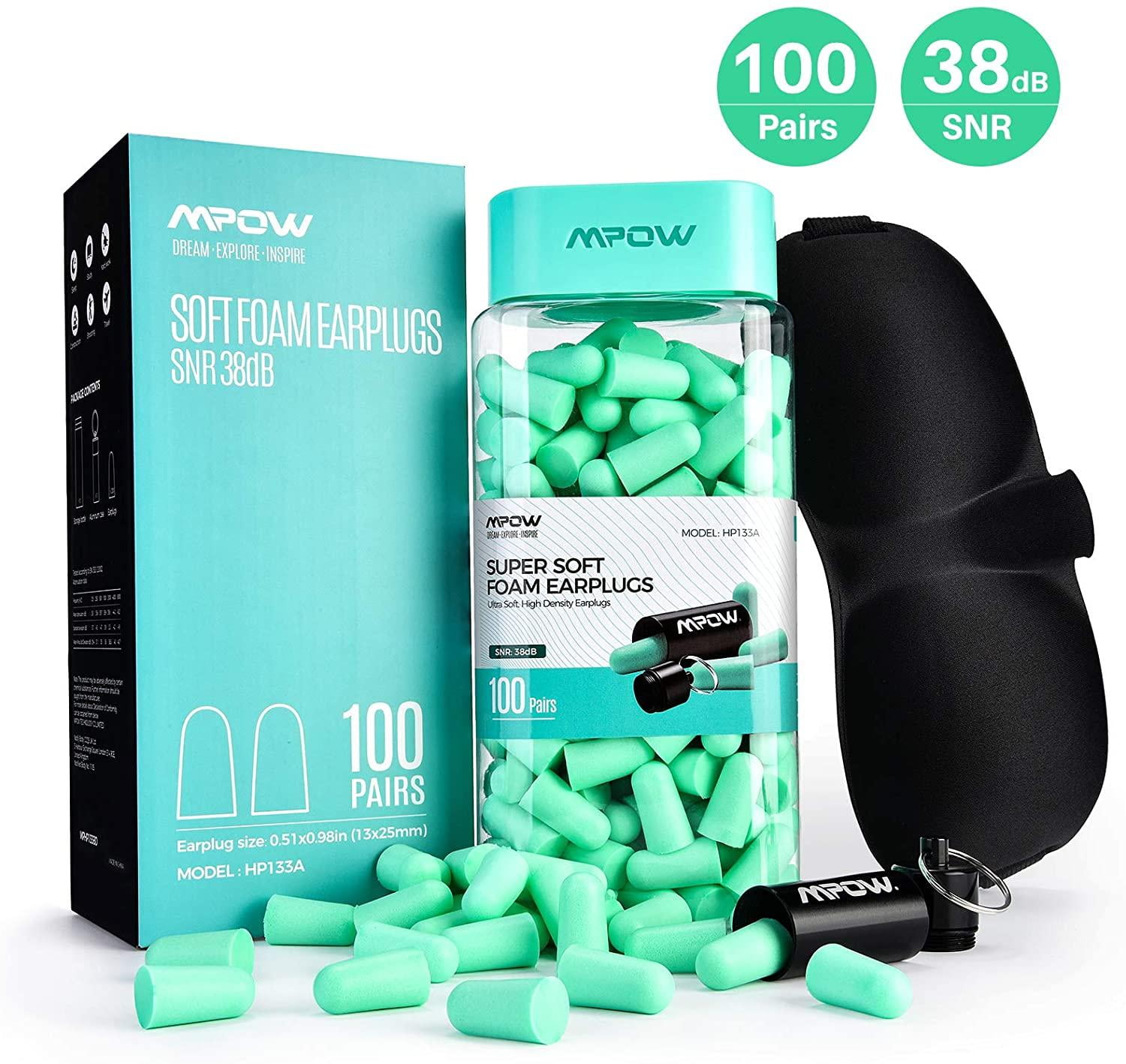 One Size Mpow Upgraded Super Soft Foam Earplugs 60 Pairs 38dB Highest SNR 