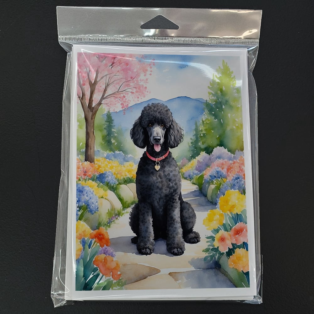 Black Poodle Spring Path Greeting Cards Pack of 8 7 in x 5 in