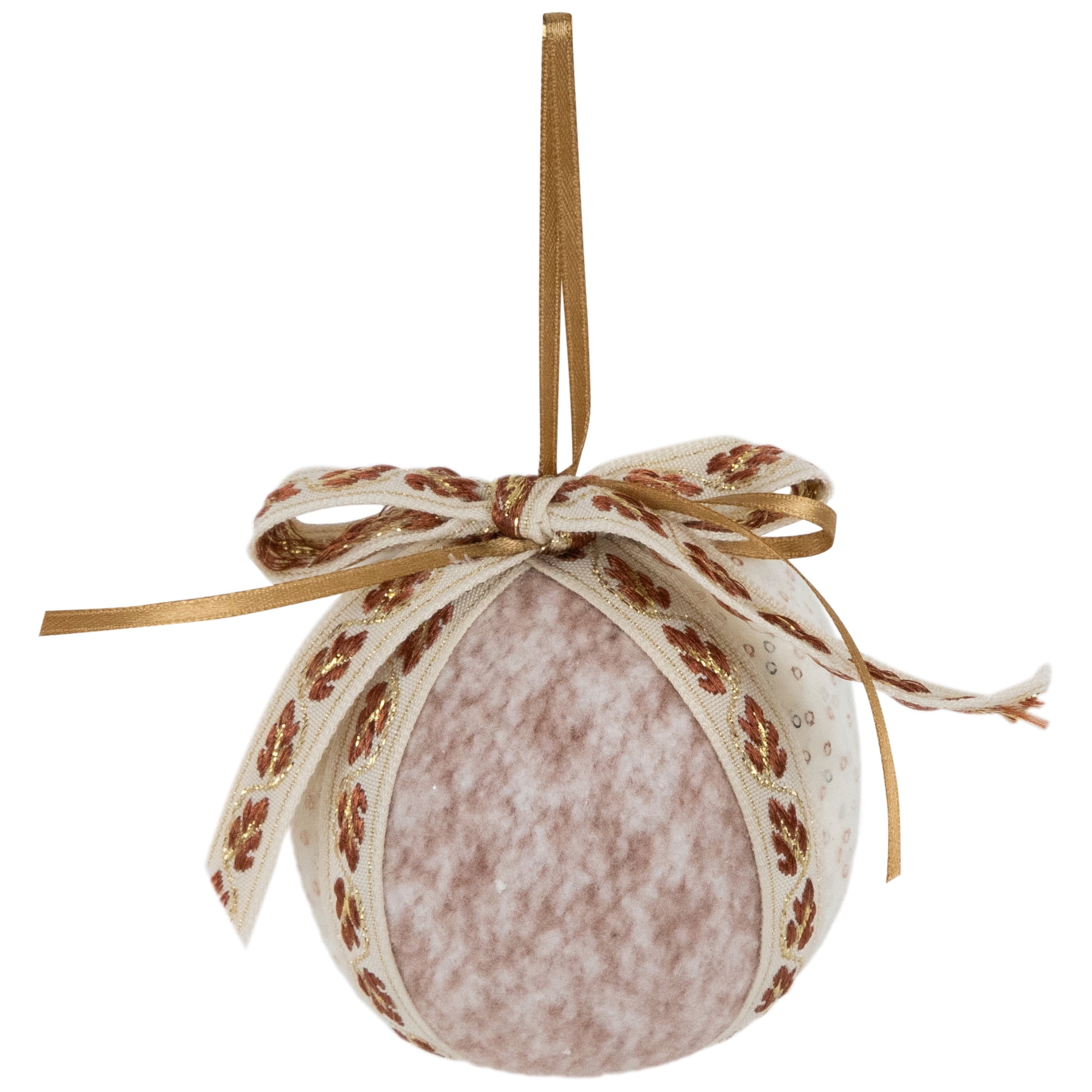 Northlight Embroidered Leaves Fuzzy Christmas Ball Ornaments - 3" - Mauve - Set of 6