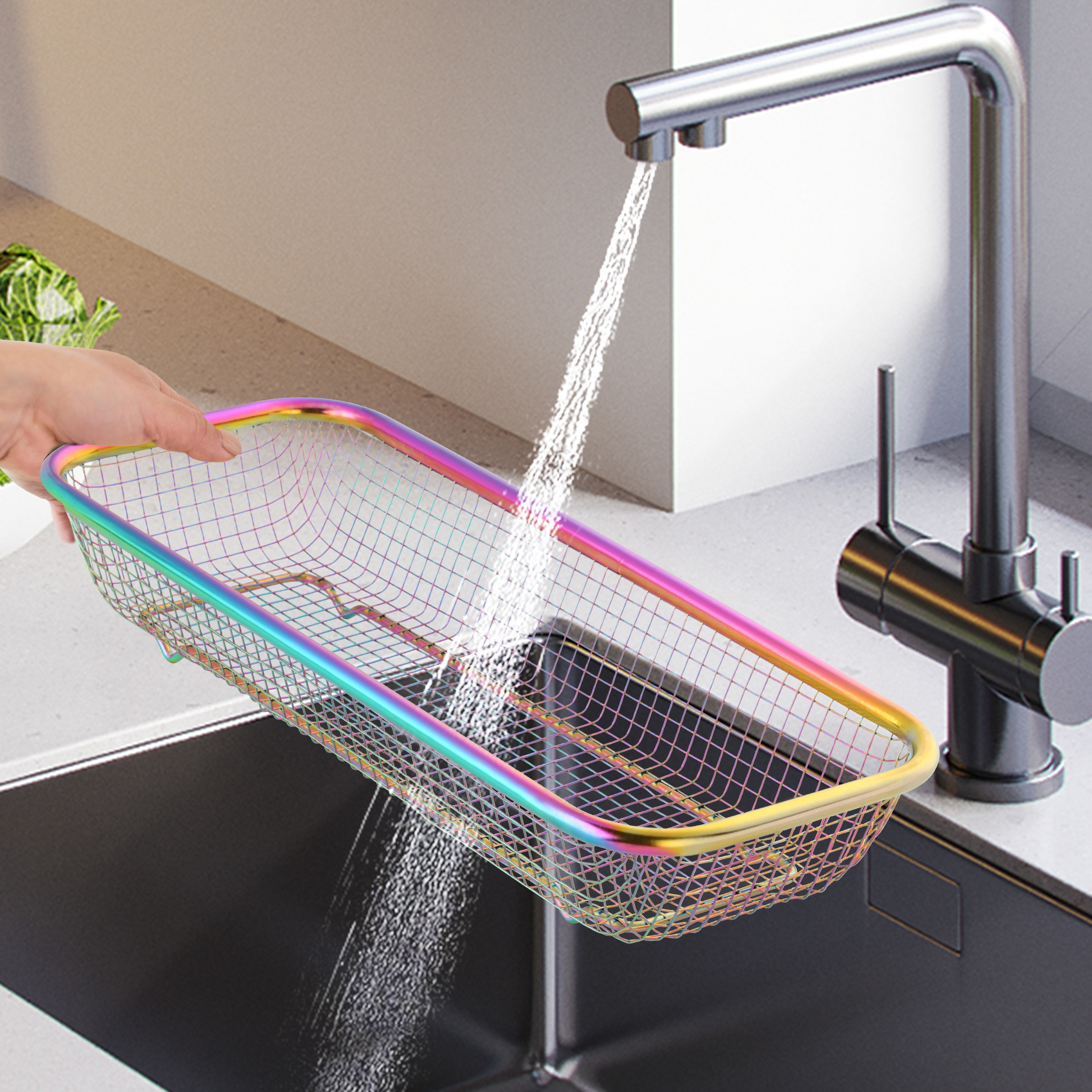 Buyer Star Silverware Drawer Organizer, Rainbow Mesh Kitchen Drawer Organizers, Iridescent Stackable Storage Basket Metal Utensil Holder for Flatware, 12.5"x5"x2.5", Pack of 4
