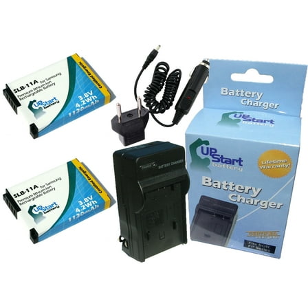 2x Pack - Samsung TL240 Battery   Charger with Car & EU Adapters - Replacement for Samsung SLB-11A Digital Camera Battery and Charger (1130mAh, 3.8V, Lithium-Ion)